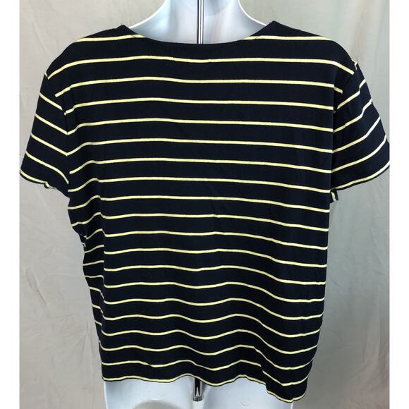 Vintage Ralph Lauren Top XL Blue/yellow Stripe Lace V-neck Tee 90s Y2K preppy - Picture 3 of 5